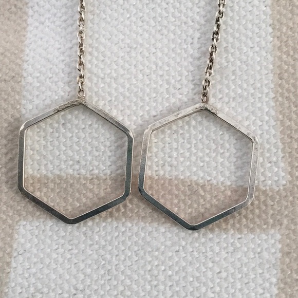 Sterling Silver Hexagon Threader Earrings - Picture 2 of 5